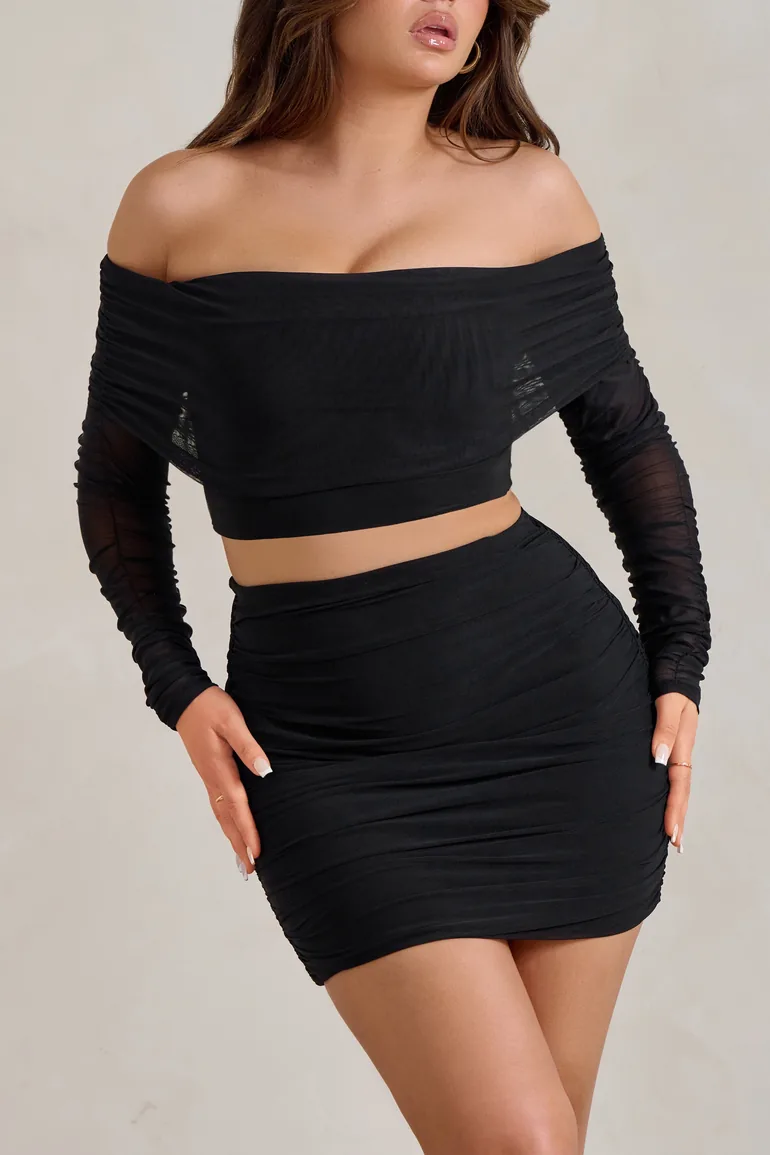 Ground Rules | Black Ruched Mesh Mini Skirt - 2