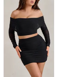 Ground Rules | Black Ruched Mesh Mini Skirt - 2
