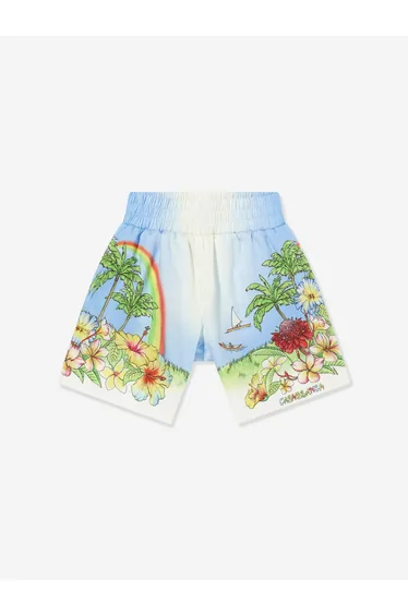 Casablanca Boys Aloha Cotton Shorts in Multicolour