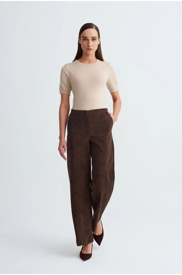 Dilvin High-Waist Wide-Leg Faux Suede Trousers