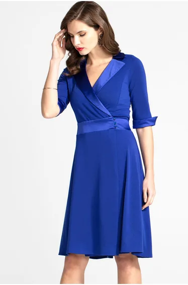 Fit & Flare Wrap Dress with Silky Trim