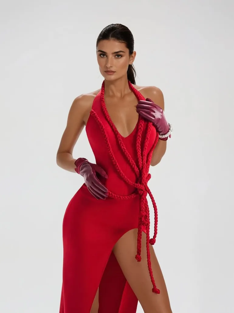 Noryrin Halterneck Twisted Split Maxi Dress - 2