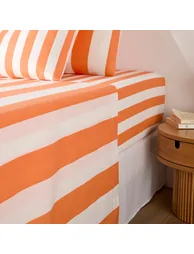 شرشف سرير قطن مخطط - برتقالي