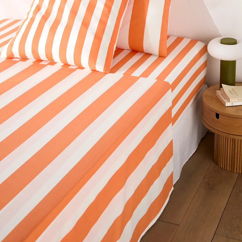 شرشف سرير قطن مخطط - برتقالي - 1