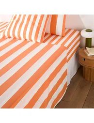 شرشف سرير قطن مخطط - برتقالي - 1