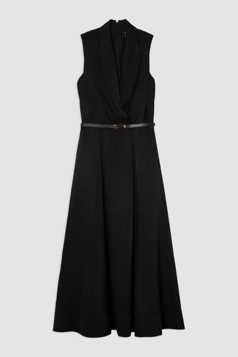 Premium Viscose Linen Tailored Full Skirt Midaxi Dress - 3