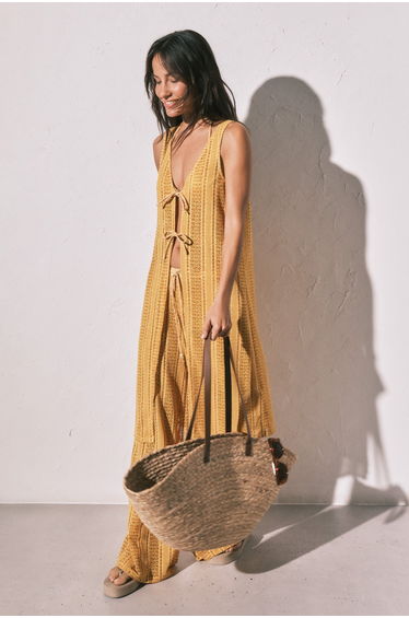 Multicoloured crochet long open tunic