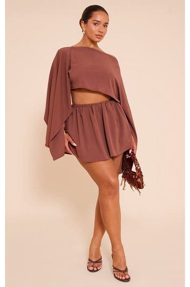 Shape Chocolate Hammered Satin Floaty Shorts