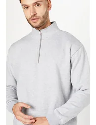 Grey Marl Half Zip Jersey Sweatshirt - 1
