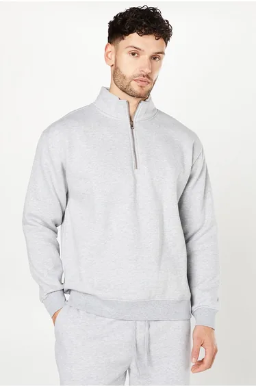 Grey Marl Half Zip Jersey Sweatshirt