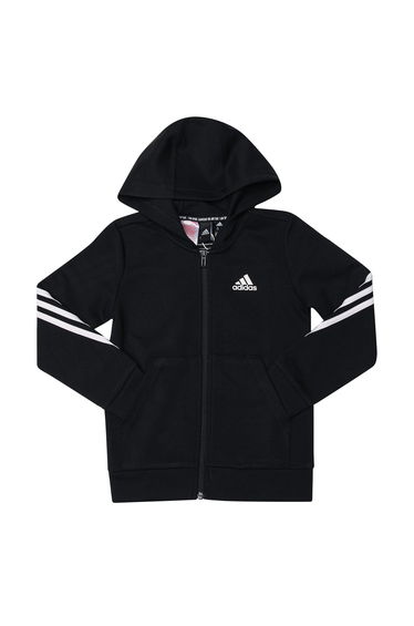Boy's adidas Juniors 3-Stripes Doubleknit Full-Zip Hoodie in Black