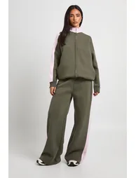 Contrast Stripe Funnel Neck Sweatshirt And Jogger Tracksuit - olive