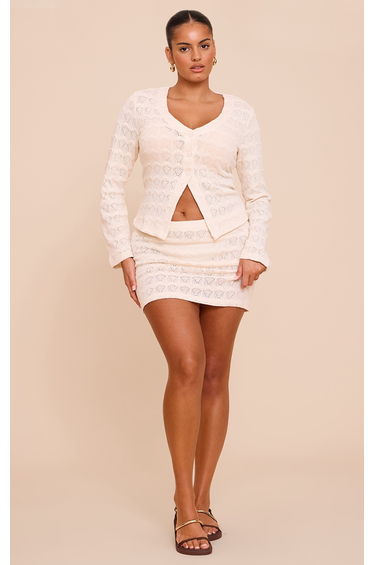 Plus Almond Textured Button Up Flared Sleeve Cardigan