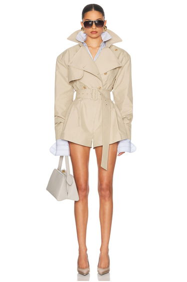 Priscille Khaki Asymmetrical Trench Style Playsuit