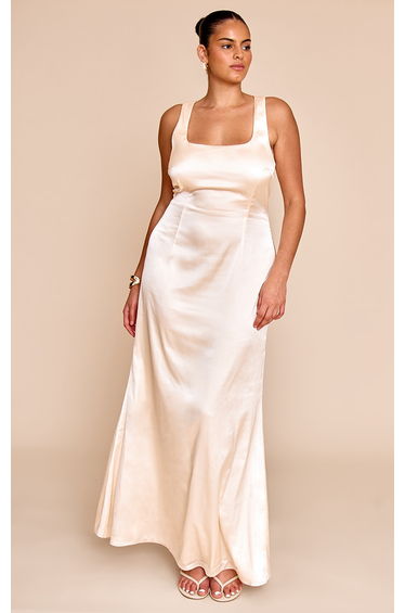 Plus Natural Satin Cross Back Midaxi Dress