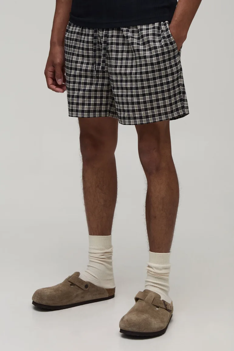 Relaxed Mid Length Micro Check Short - brown - 1