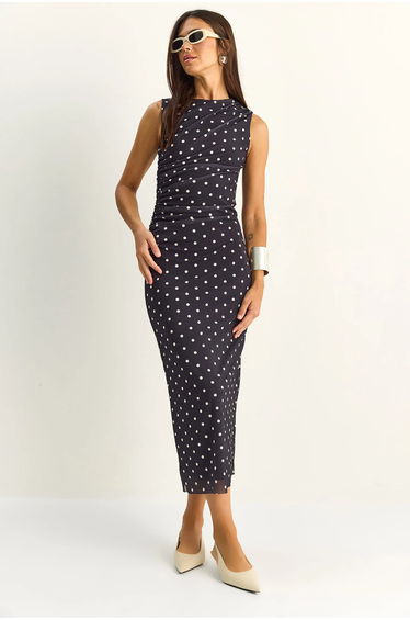 LUCCI Polka Dot Bodycon Midi Dress