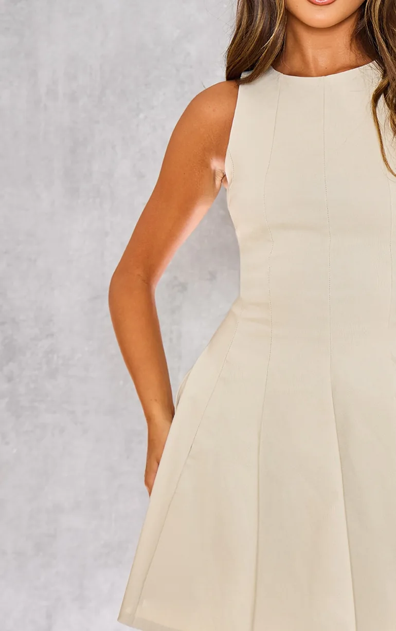 Stone Stretch Woven Racer Pleated Shift Dress - 3