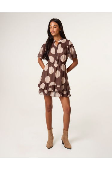Polka Dot Button Up Double Frill Short Sleeve Dress