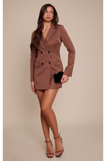 Chocolate Satin Cut Out Long Sleeve Mini Shift Dress