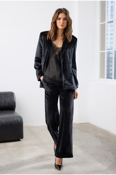 Black Velvet Wide Leg Trousers