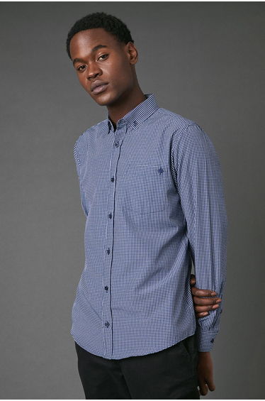 Dark Navy Grid Check Long Sleeve Shirt