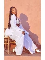 Plus White Oversized Beach Shirt - 2