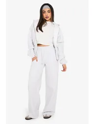 Deep Hem Hoodie And Straight Leg Jogger Tracksuit - ash grey