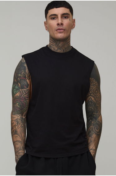 Tall Regular Fit Basic Drop Armhole Tank - black