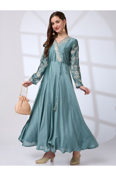 Sequin Embroidered Detail Tassel Waist Festive Maxi Dress