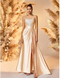 Modecrush A Line Spaghetti Ruched Prom Evening Dress