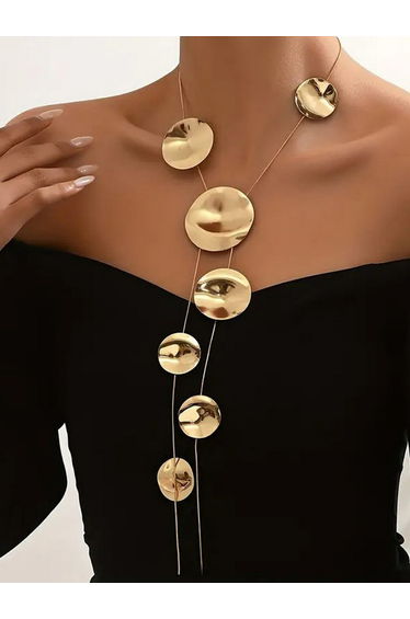 Gold Tone Disc Y Necklace