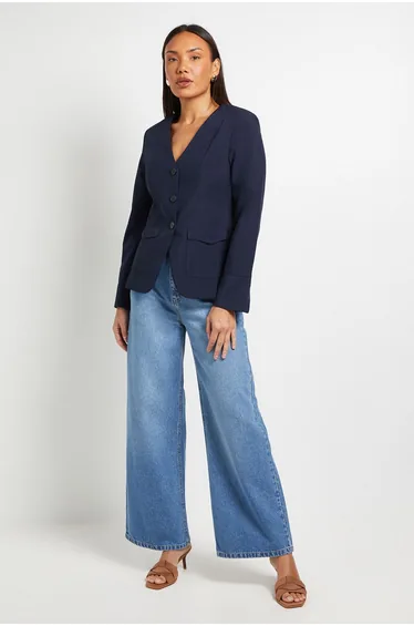 Collarless Pocket Detail Blazer
