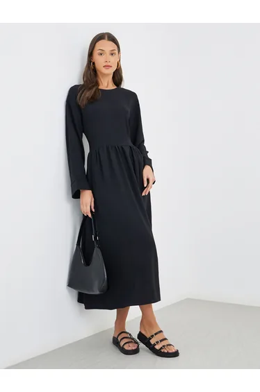 فستان ميدي بتصميم بشكل A بأكمام طويلة بجيوب