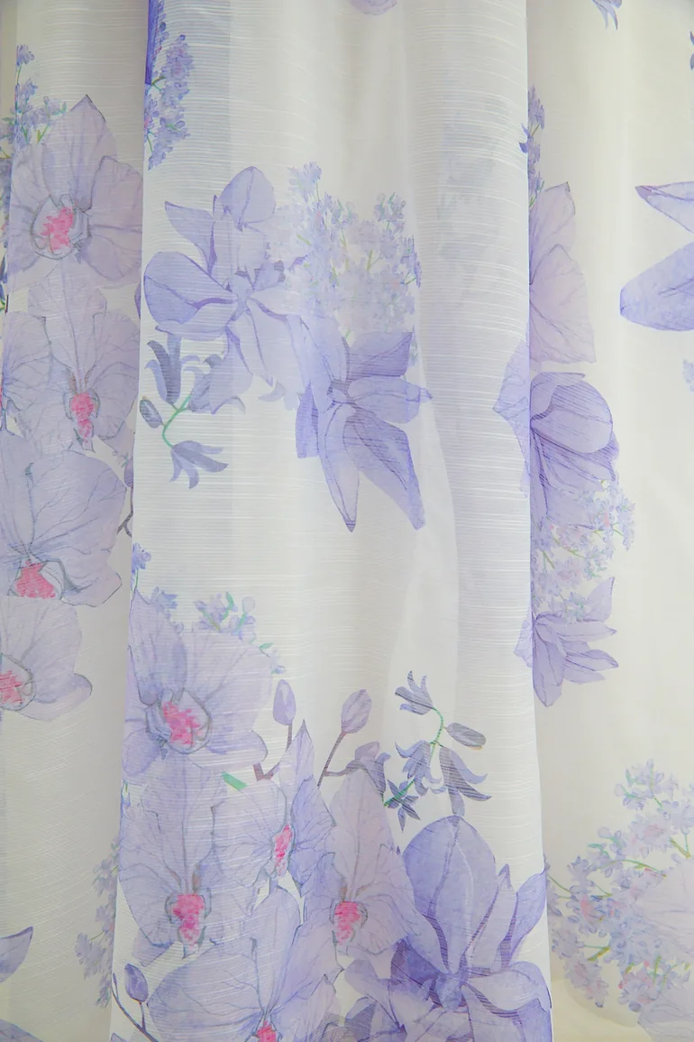 فستان سانفير قميص شيفون بنفسجي ميداكسي على شكل حرف A بأكمام طويلة بطبعة أزهار - 8