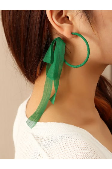 Green Hoop Earrings with Bow