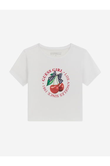 Guess Girls Cropped Cherry T-Shirt in White