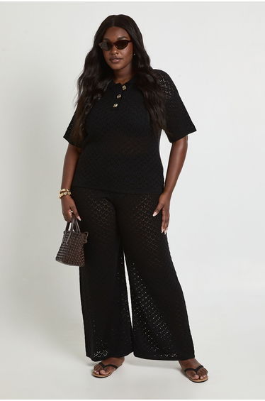 Plus Knitted Beach Trouser - black
