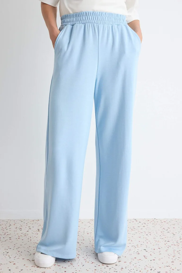 Light Blue Regular Fit Standard Sleeve Shawl Detailed Soft Touch Knitted Bottom - Top Set - 2