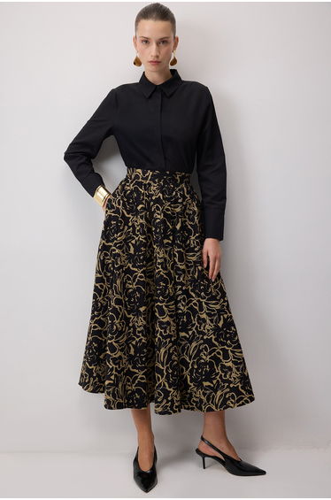 PATTERNED A-LINE POPLIN SKIRT