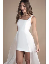 Petite Twill Mini Wedding Dress With Organza Skirt - 1