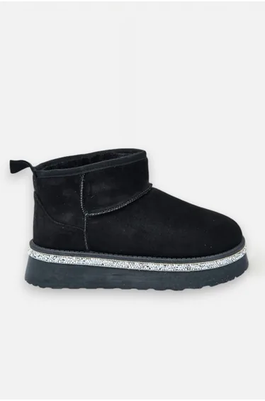 Lemonade Crystal Trim Platform Ultra Mini Snugg Boots Black