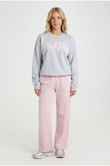 Pilates Polka Dot Printed Oversized Sweatshirt - ash grey