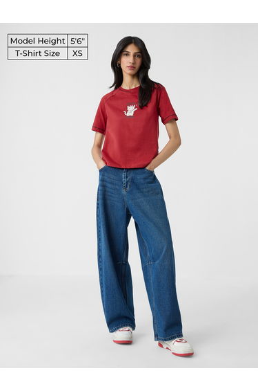 Red Cute Cat Relaxed Fit T-Shirt