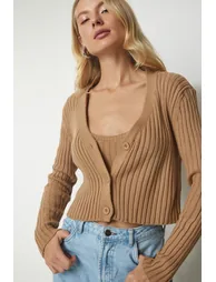 Women's Biscuit Knitted Sweater Bustier Cardigan Suit - 2