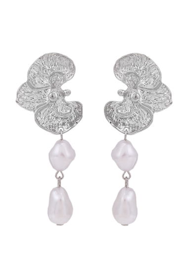 Orchid Baroque Pearl Drop Earrings in Silver