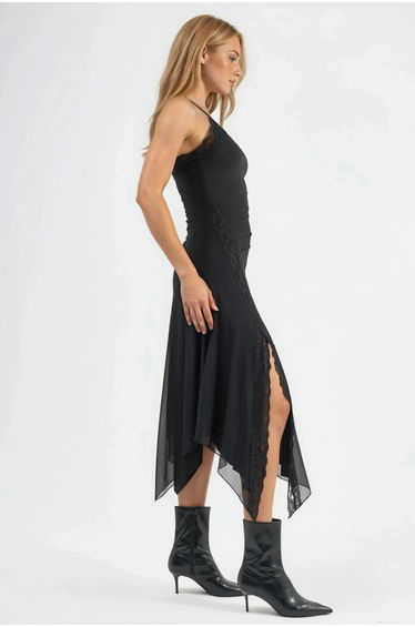 Lace Detailed Tulle Midi Dress