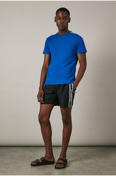 Crew Neck Tape T-Shirt Blue
