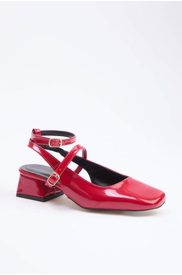 Red Mary Jane Ankle Strap Square Toe Women's 4 cm Heels Shoes