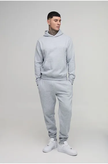 Tall Boxy Hooded Tracksuit - grey marl